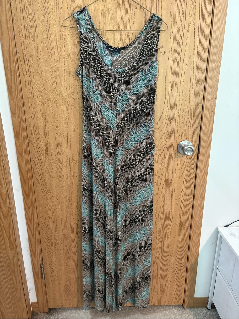 Nine West Brown and Teal Printed Sleeveless Maxi Dress
